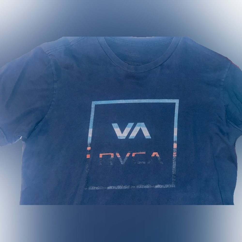 RVCA Men's Navy Shirt with Classic VA RVCA Box Logo Graphic - Large Slim Fit